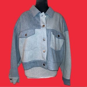 Le Lis Collection two tone 100% cotton denim jean jacket cropped relaxed fit